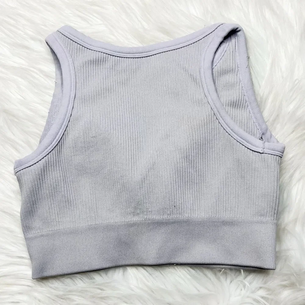 Ribbed Padded Athletic Crop Top Purple Grey Size XS